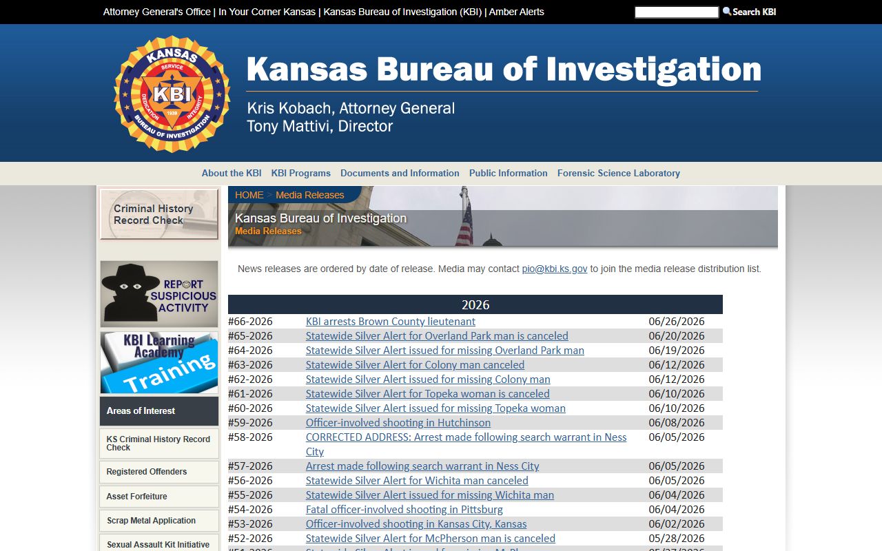 Wichita County arrest records and court charges KBI media releases source