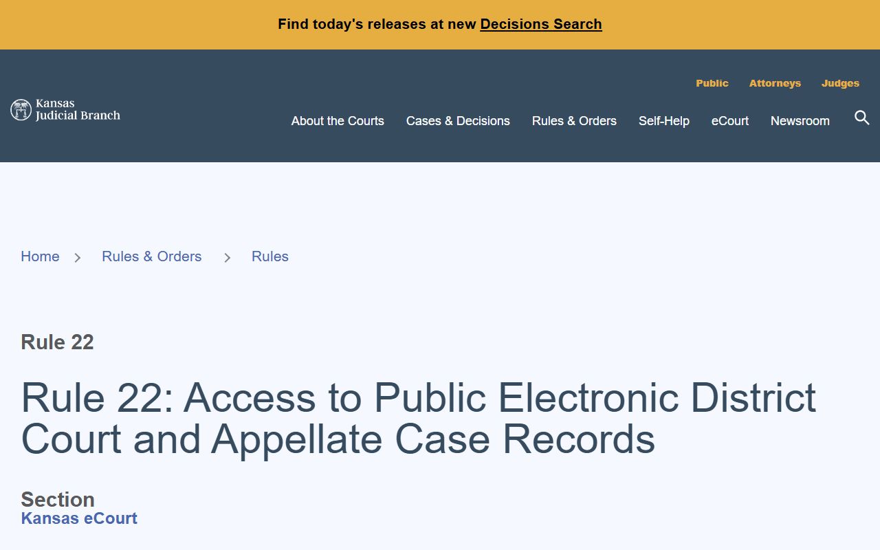 Wichita County court records Kansas Supreme Court Rule 22 public electronic access source