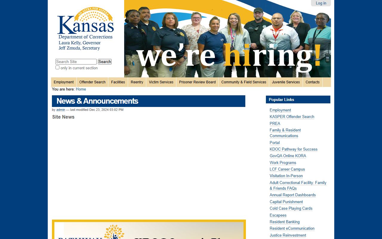 Wichita County inmate records Kansas Department of Corrections source