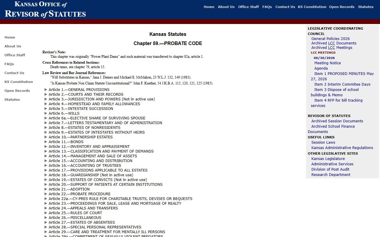 Wichita County probate records Kansas probate code index