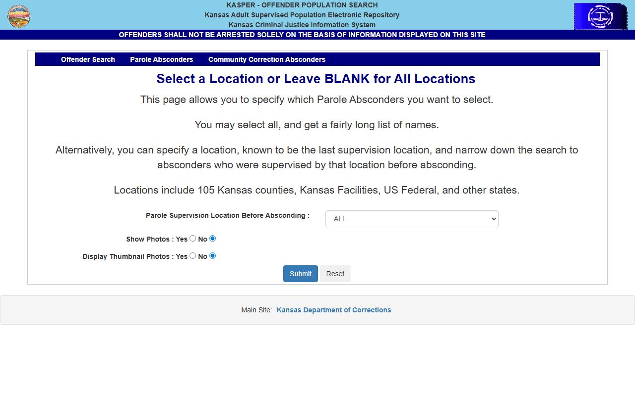 Wichita County warrant records KASPER parole absconder search